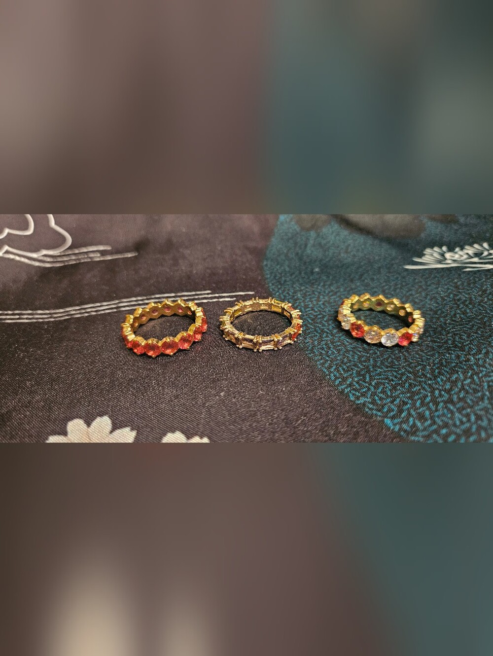 Gold-Plated Pink & Clear Crystal Stackable Rings - Picture 4 of 6